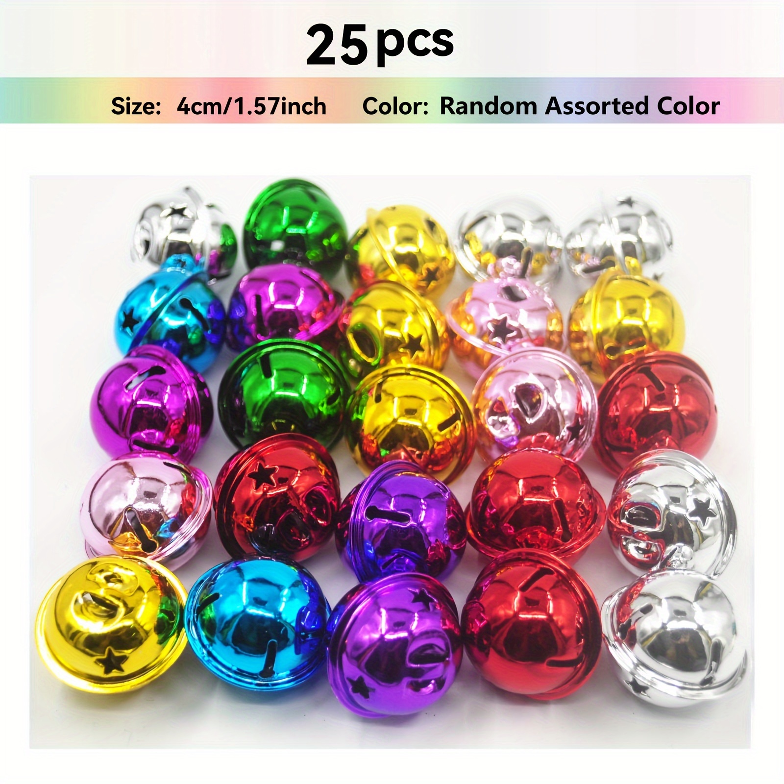 TEMU 25pcs/pack 1.18/1.57inch Classic Christmas Sleigh Bells, Hanging Round Jingle Bells With Star Holes For Christmas Tree Ornaments, Party & Home