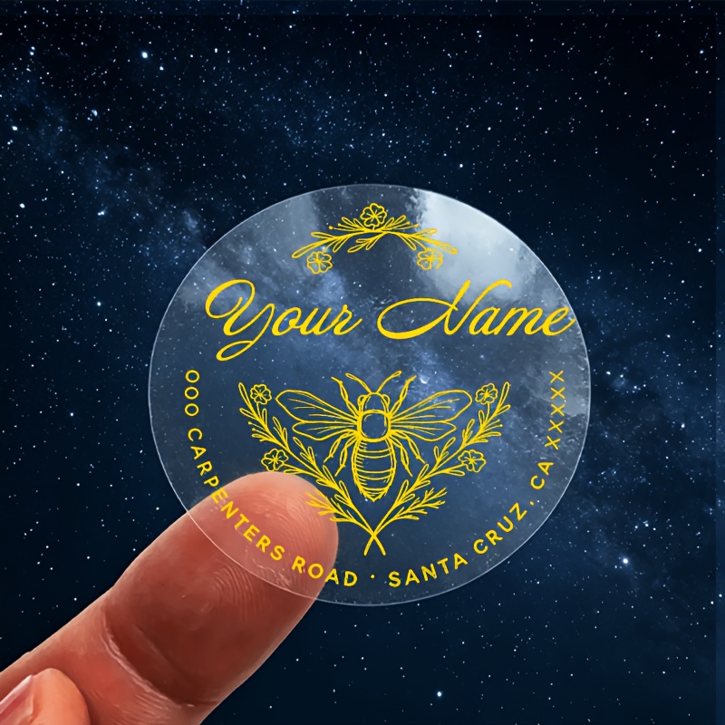 TEMU 100 Customizable Golden Transparent Stickers With Bee Designs, Featuring Transparent Labels For Names And Dates