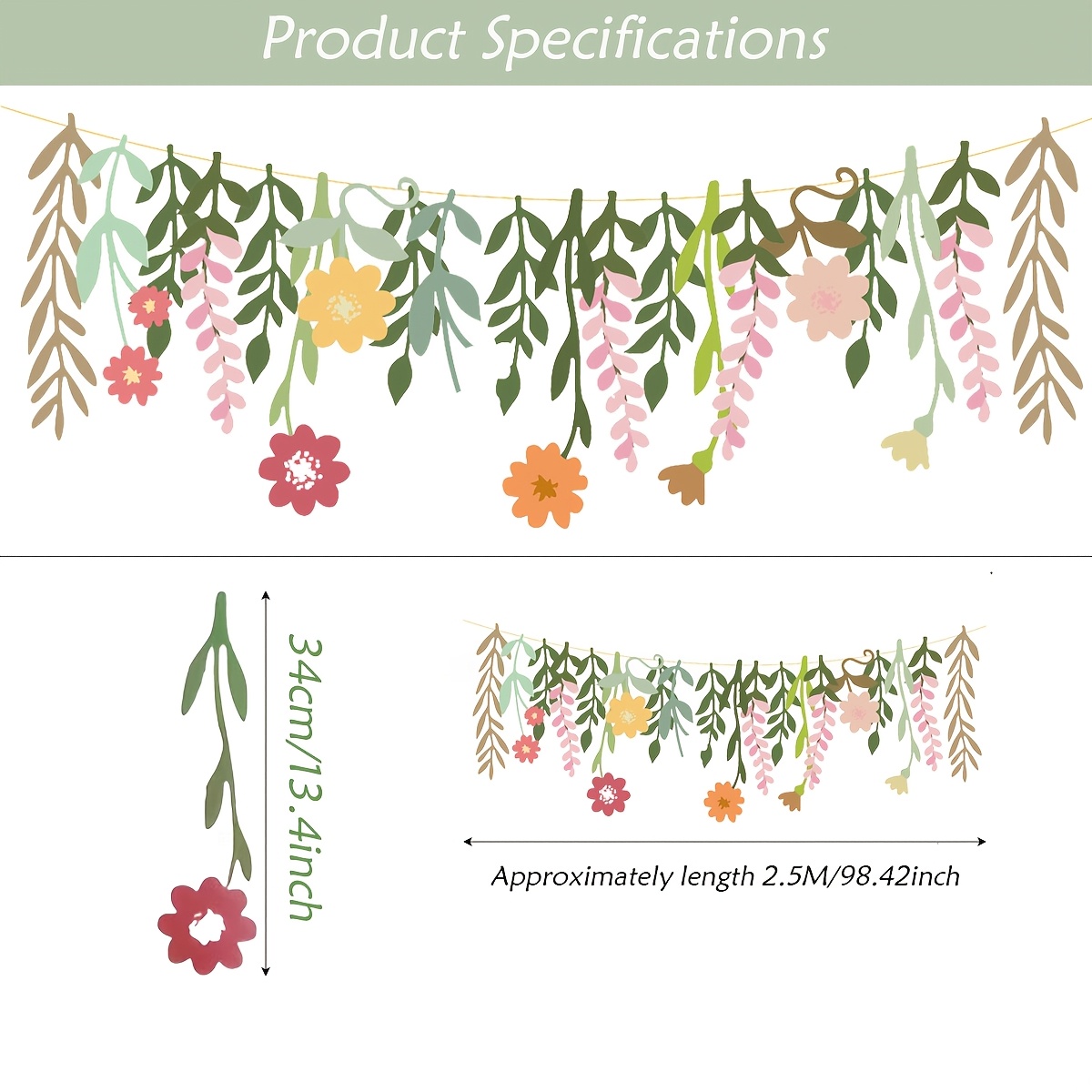 Image of A Set Of Double-sided Floral Paper Banners For Festive Parties Or Home Decoration