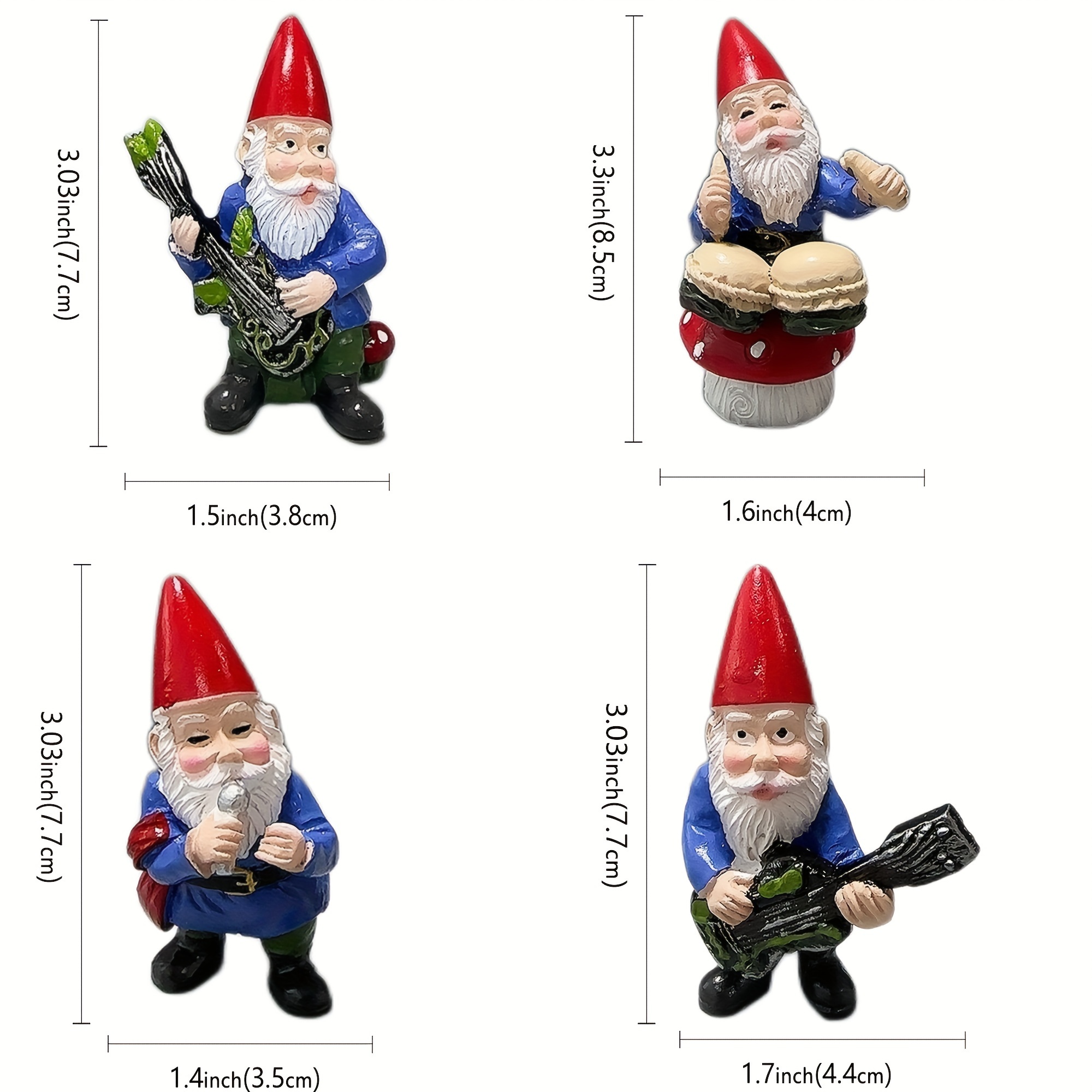 4pcs Garden Rap Band Resin Crafts Gnomes Dwarves Yard Cute Cartoon Ornaments