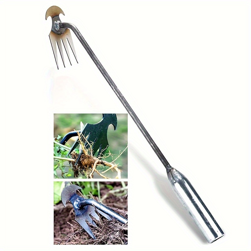 TEMU 1pc Weeding Artifact, Rooted Weeding Tool, High-quality Manganese Steel Forged Weeding Device, 4-tooth Dual-purpose Weeding Device, Gardening Manual Weeding Tool With Long Handle