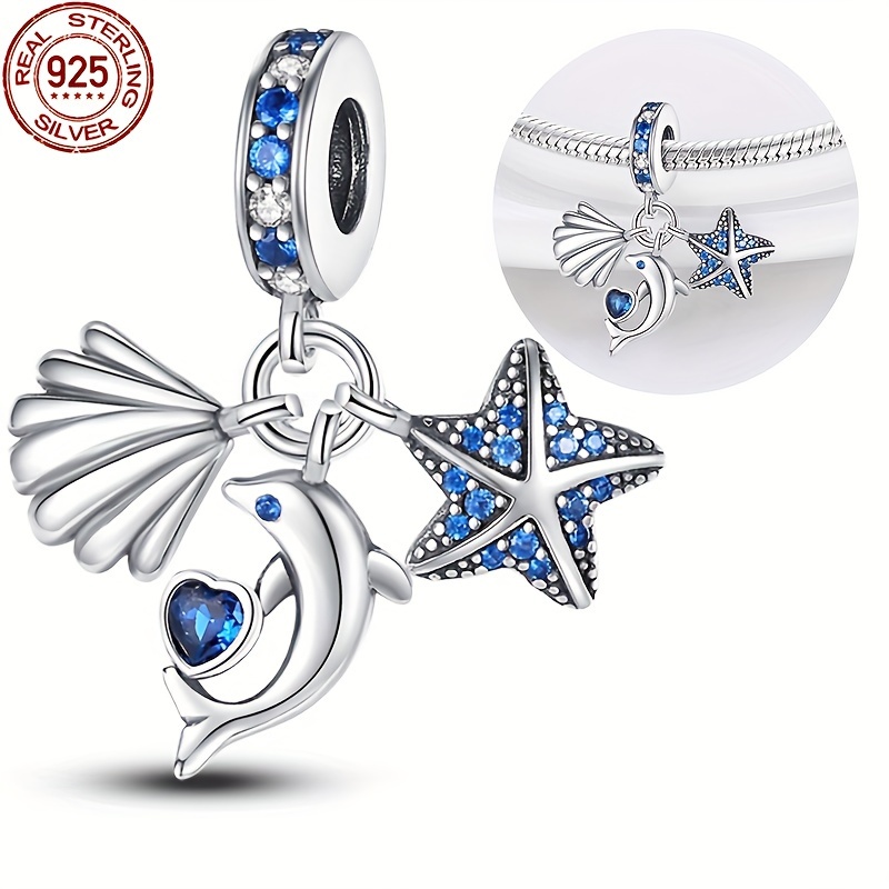 

1 Pc 925 Sterling Silver Pendant, Ocean Dolphin Shell Starfish 3 Piece Charms Suitable For Original Bracelet Necklace Diy Exquisite Gift For Women