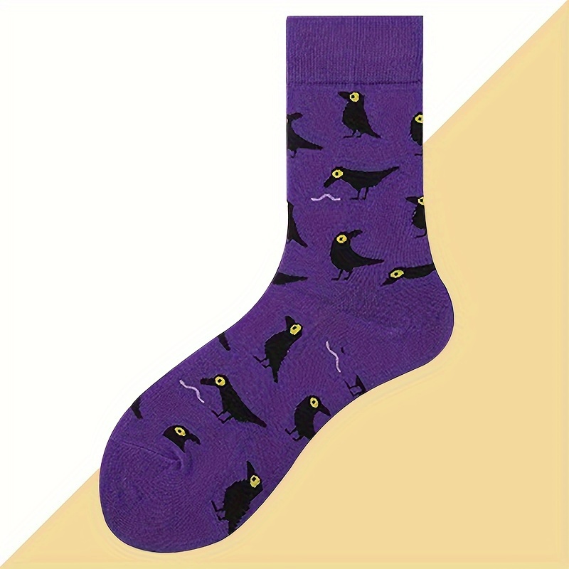 

Crow Print Socks, Gothic Street Style Skateboard Mid Tube Socks, Women's Stockings & Hosiery