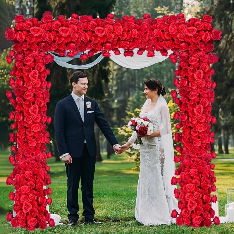 

Elegant Red Artificial Arch Kit - Romantic Wedding & Engagement Decor, Plastic, Floor-standing, Outdoor Garden Ceremonies & Home Decoration, No Power Needed, Wedding Decorations