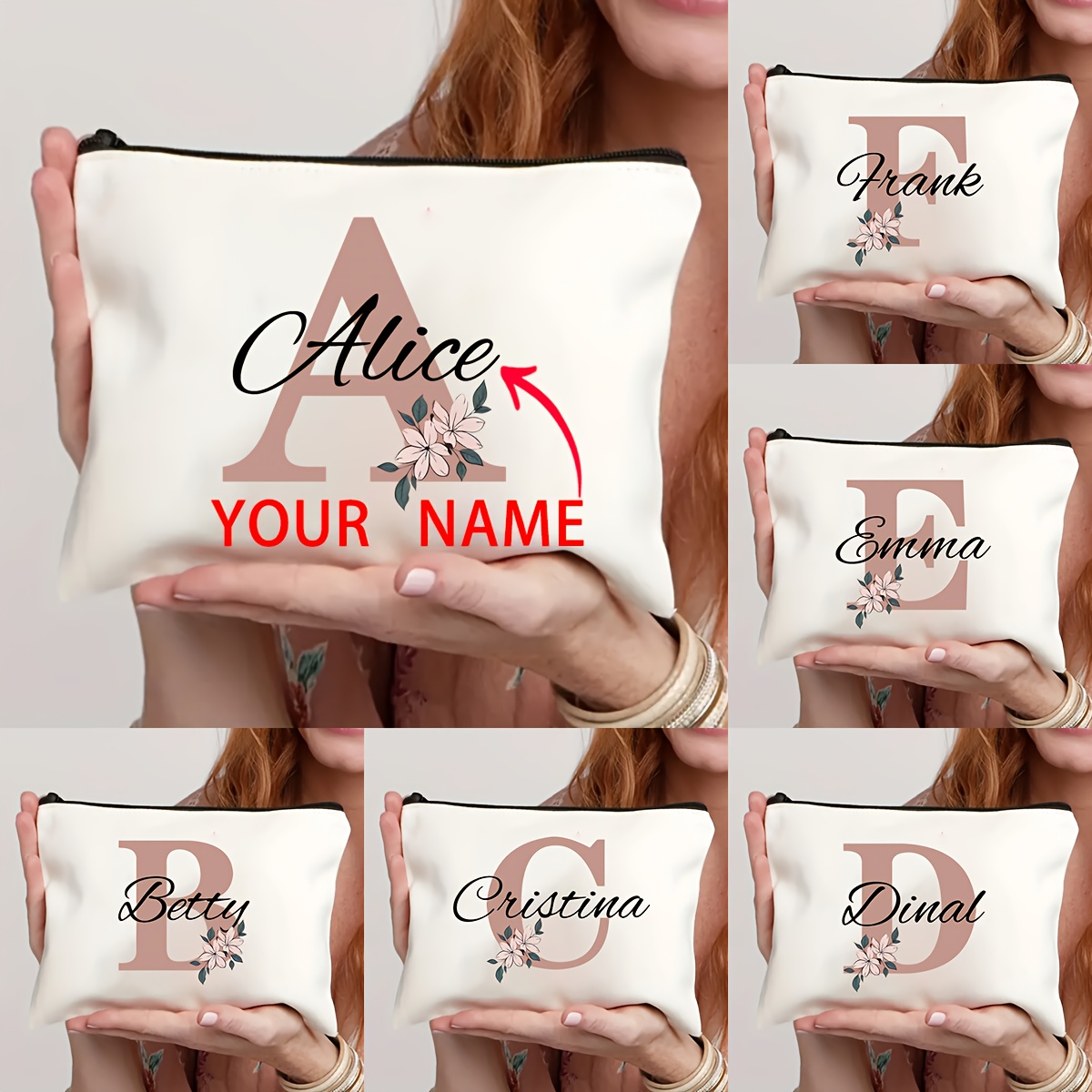 

1pc Personalized Canvas Makeup Bag For Women, Custom Name Positioning Print, Unscented Lightweight Cosmetic Pouch For Travel & Toiletries, Ideal Gift For & Sisters