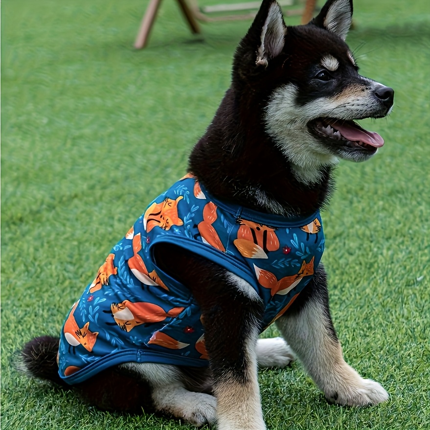 TEMU Chaleco para mascotas con estampado de zorro y azul a , ropa de moda para perros , Corgi, , Teddy y más , a con cuidado, material , diseño
