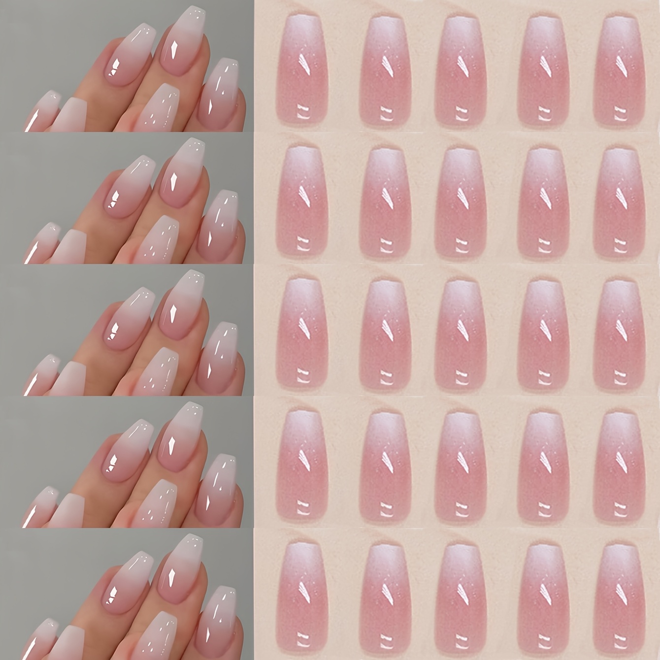 120pcs Square Medium Coffin Fake Nails White Fake Nails Gradient Adhesive Nail Full Coverage Gloss Nail Acrylic Nail Artificial Nail