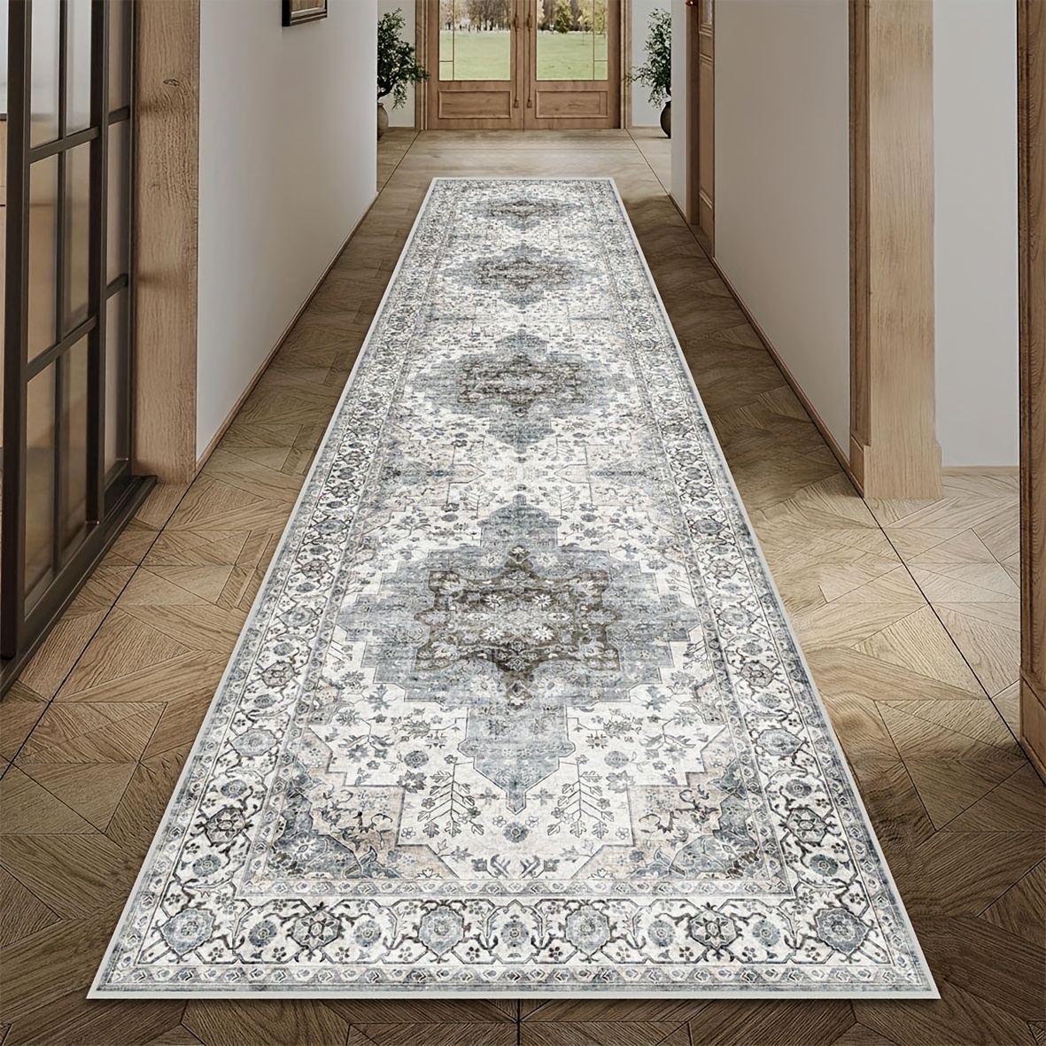 TEMU 1pc Chinese Retro Persian Hallway Runner Rug, Durable Kitchen Balcony Mat, Runner Entrance Floor Mat, Soft Comfortable Hallway Stair Runner