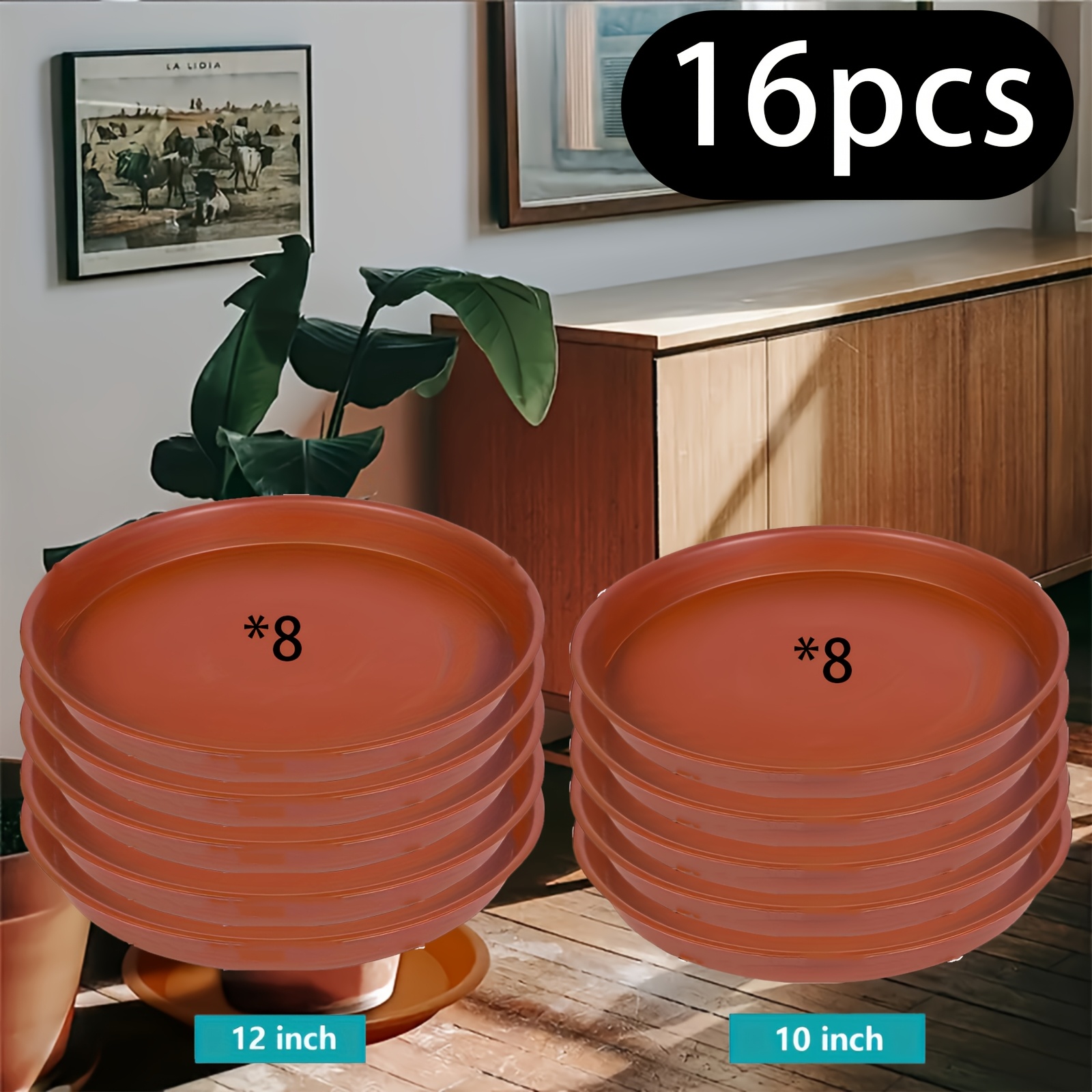 Satz mit 16 robusten Kunststoff-Pflanzschalen - Eleganter Terrakotta-Stil -  Runde Schalen fr Tpfe, Zimmerpflanzen und Vogelbder - Erhltlich in den  Gren 10 und 12