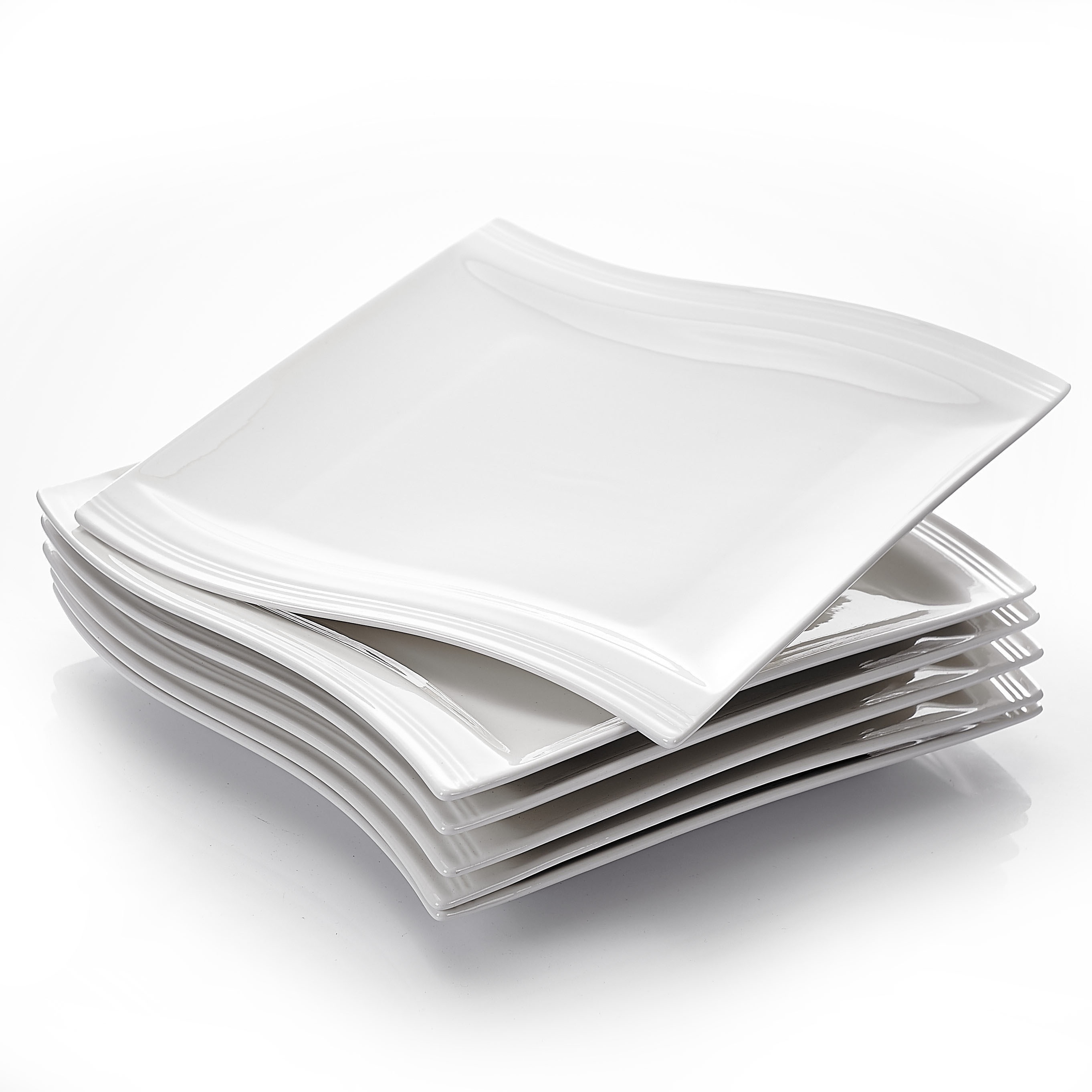E-shop Dessertteller Quadrat 6-teilig, 21 cm Weiße Teller Set mit 6 Stück, Porzellan Beilagenteller Kleine Dessertteller Salatteller, Mikrowellen- und