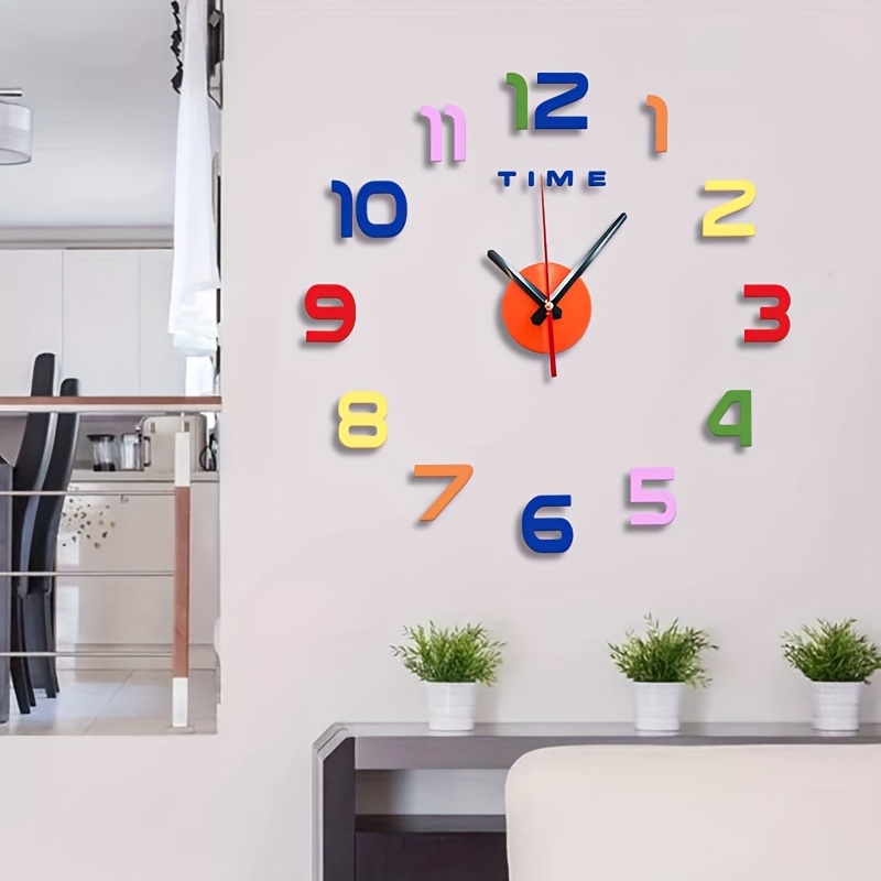 Image of Living Room Fashion Decorative Wall Clock, Frameless Diy Modern 3d Clock With Number Stickers, Suitable For Home Bedroom Office Wall Decoration (colorful)