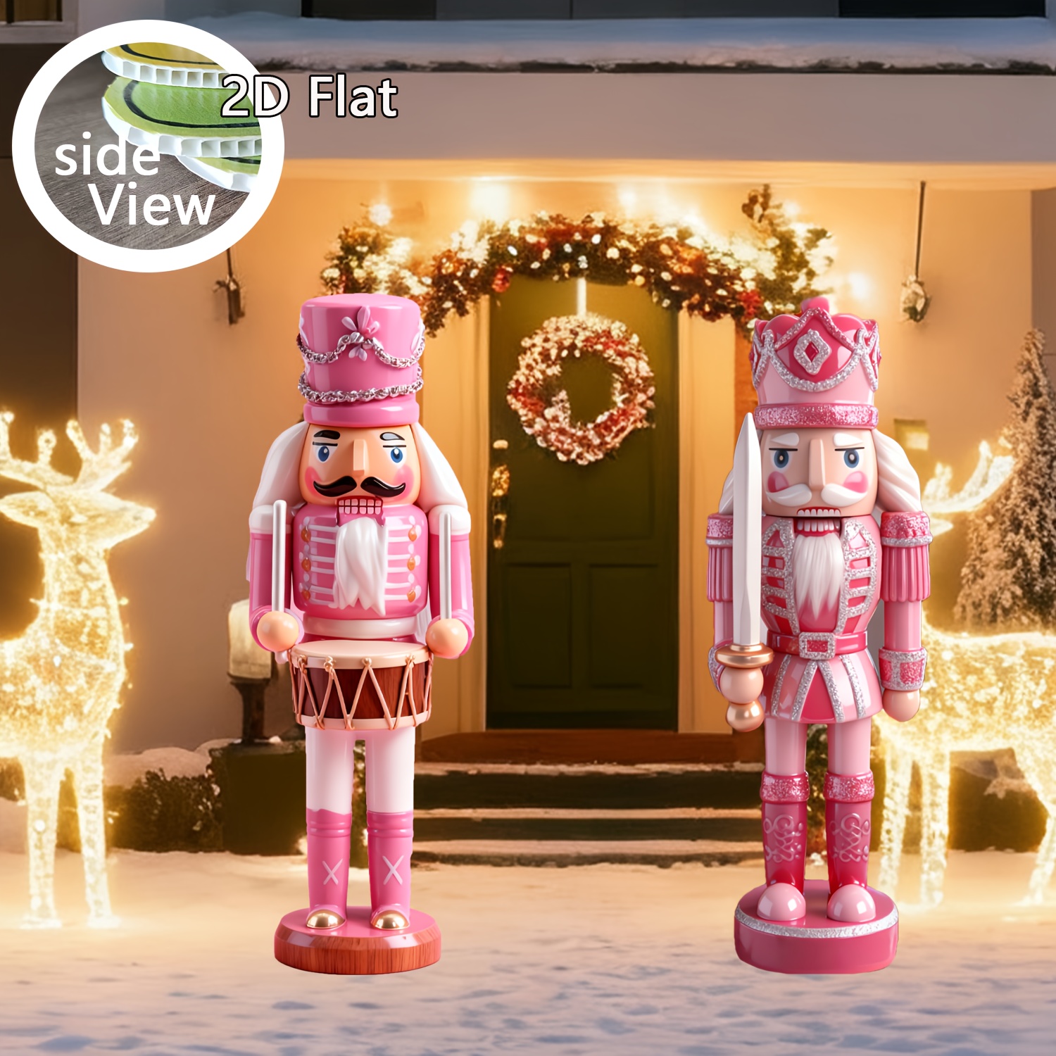 TEMU 2d Flat, 2dflat 2pcs Christmas Yard Decoration Set, Pink Nutcracker Theme Decor For Christmas Party Scenes, Outdoor Merry Christmas Yard Decor,