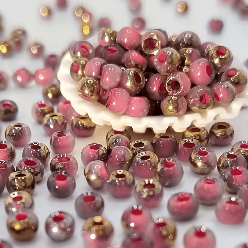 380pcs Half-Golden Artificial Jade Beads, Round Spacer Beads