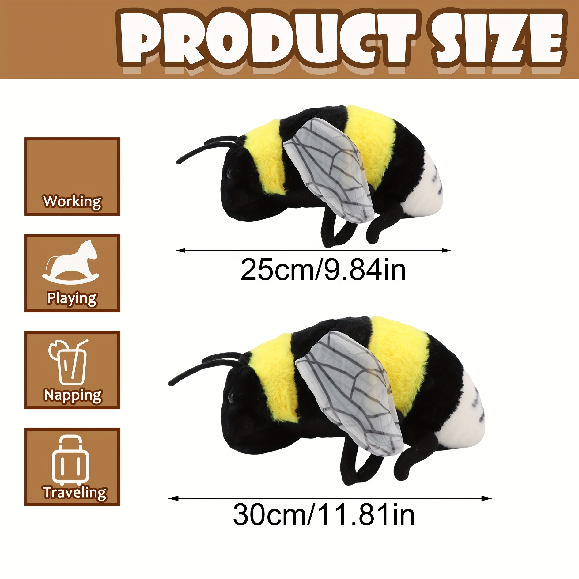 sizes cute bee plush toy honeybee plush toy soft furry bee