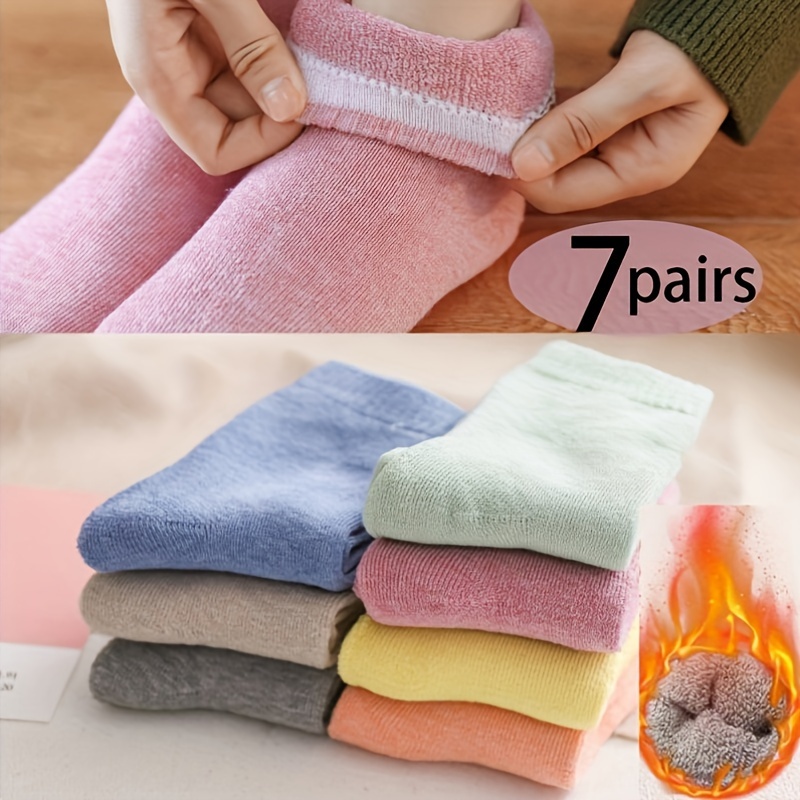 

7pcs Women's Cozy Crew Socks - Soft, Warm & Sweat Absorbent Solid Color For Fall/winter