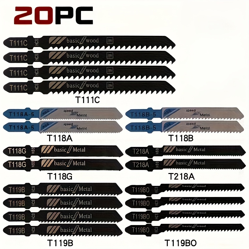 25-Piece Jigsaw Blade Set – HCS Blades For Wood, Plywood & Fiberboard, 5 Models, Universal Fit