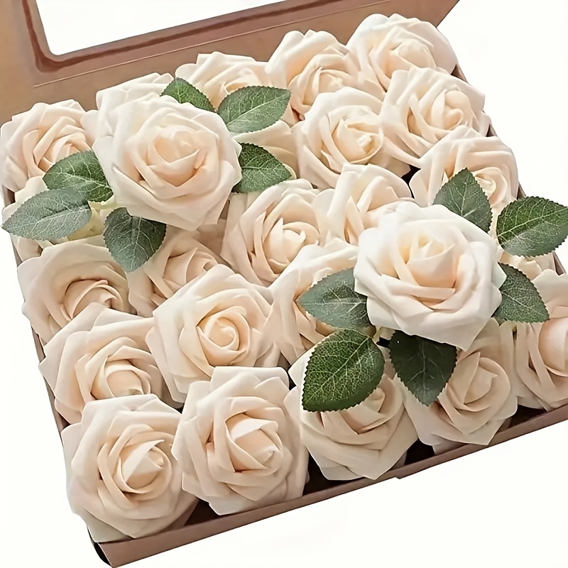 

Value Pack 25pcs Champagne Colored Artificial Roses For Diy Wedding Bouquet Boutique, As Gifts For Engagement, Wedding, Birthday, And Anniversary Parties