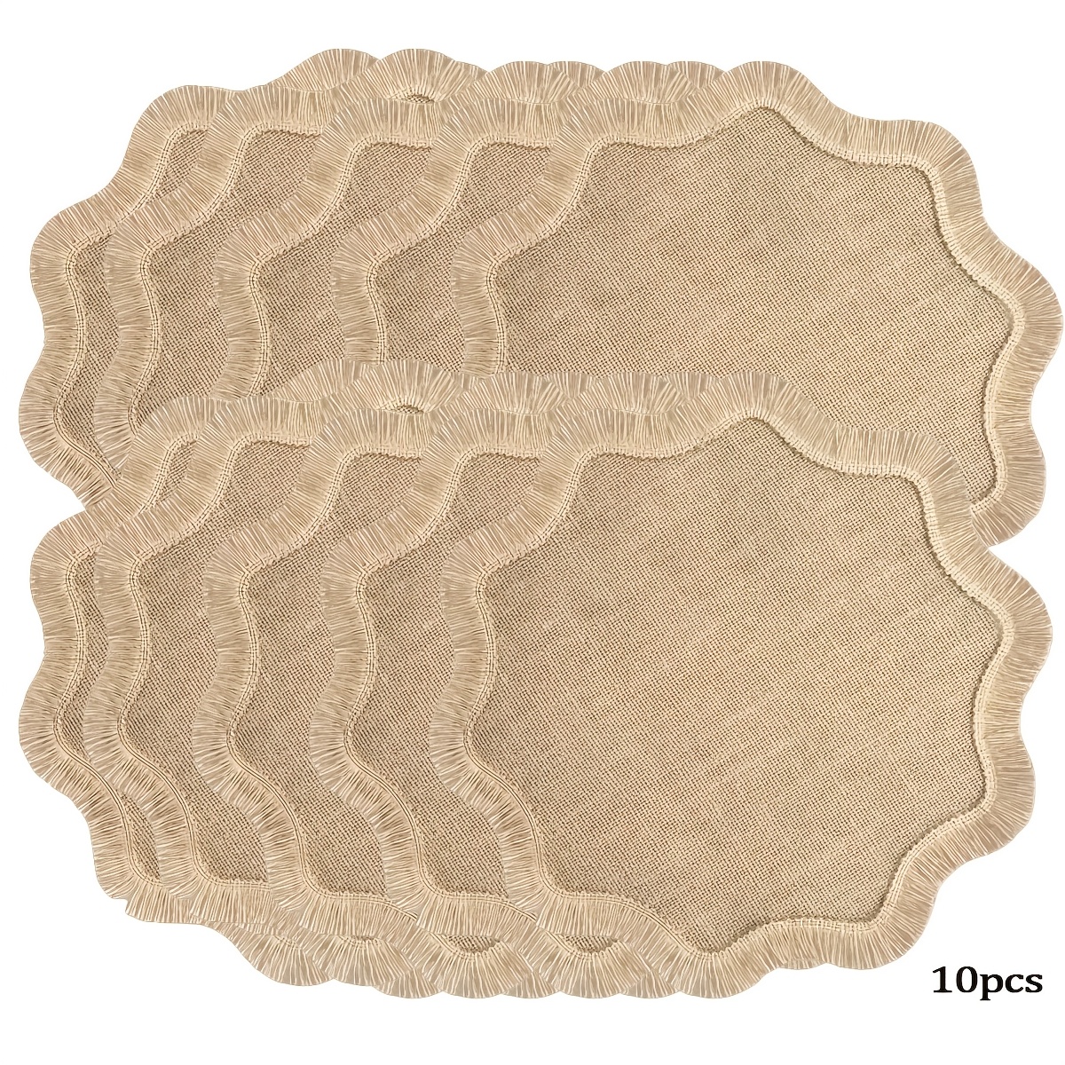 TEMU Lot de 8/10 sets de table polygonaux, sets de table ronds à bord à pompons beiges, sets de table polygonaux, sets de table de feston, sets de