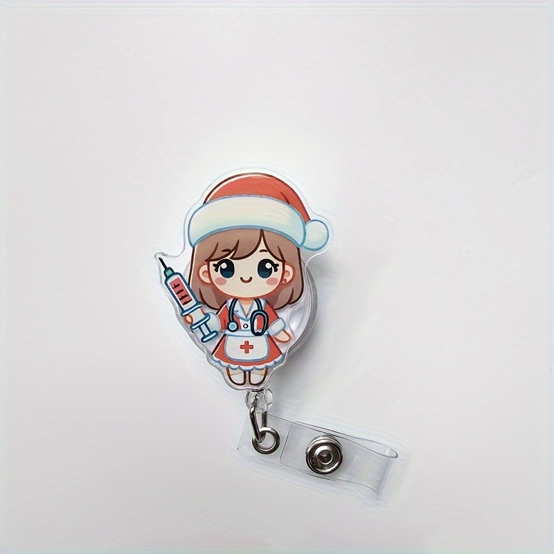 

1pc Christmas Nurse Theme Retractable Badge Reel Holder With Id Clip - Acrylic Medical Staff Name Tag Card Holder, Doctor Rn Lpn Reel Tag Card Holder For Hospital Work, Christmas