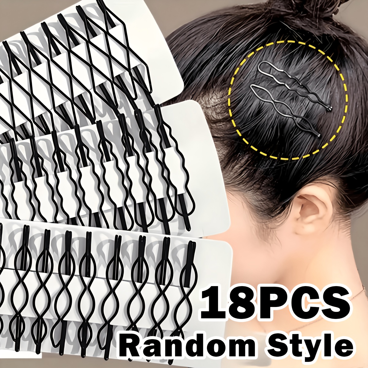 TEMU Lot de 18 pinces à cheveux métalliques ondulées de U de styles aléatoires, épingles à cheveux invisibles pour , à cheveux noires ondulées en fil