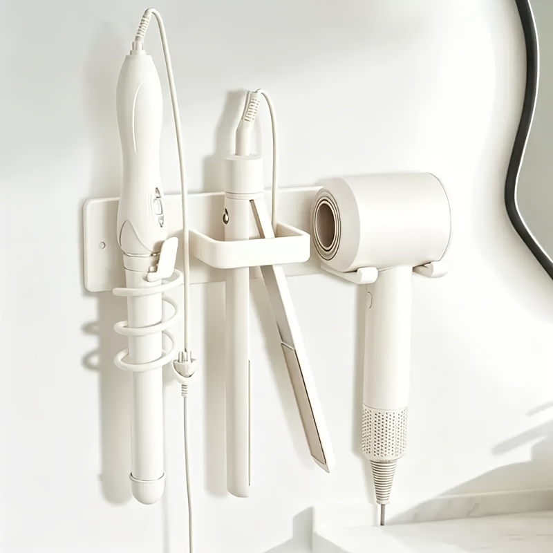 TEMU Zxf 1pc Wall-mounted Hair Dryer Holder, Adhesive Curling Stand, Hair Styling Tool Organizer, Suitable For Bathroom Curling Wands, Hair Dryers,