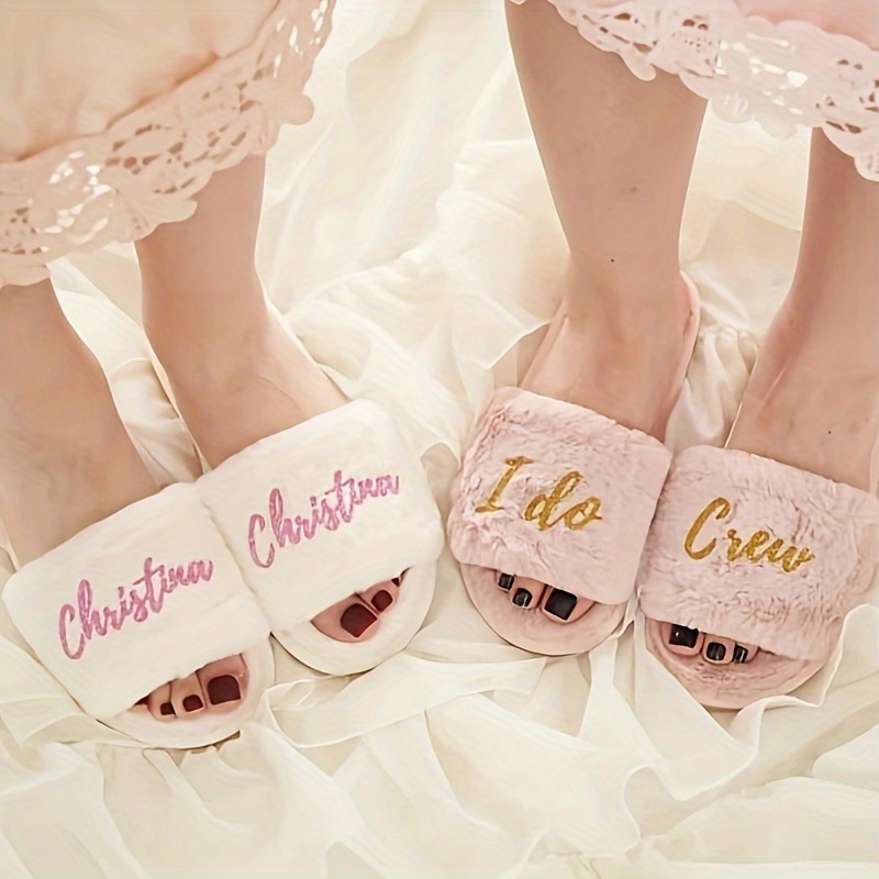pair customizable fluffy slippers women personalized Temu