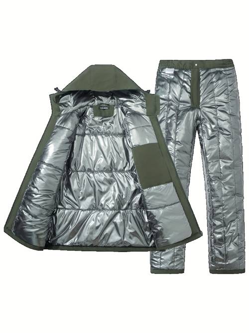 mens winter 2pcs set g8 thermal reflective heated thickened warm jacket and pants l7 outdoor windproof hooded coats