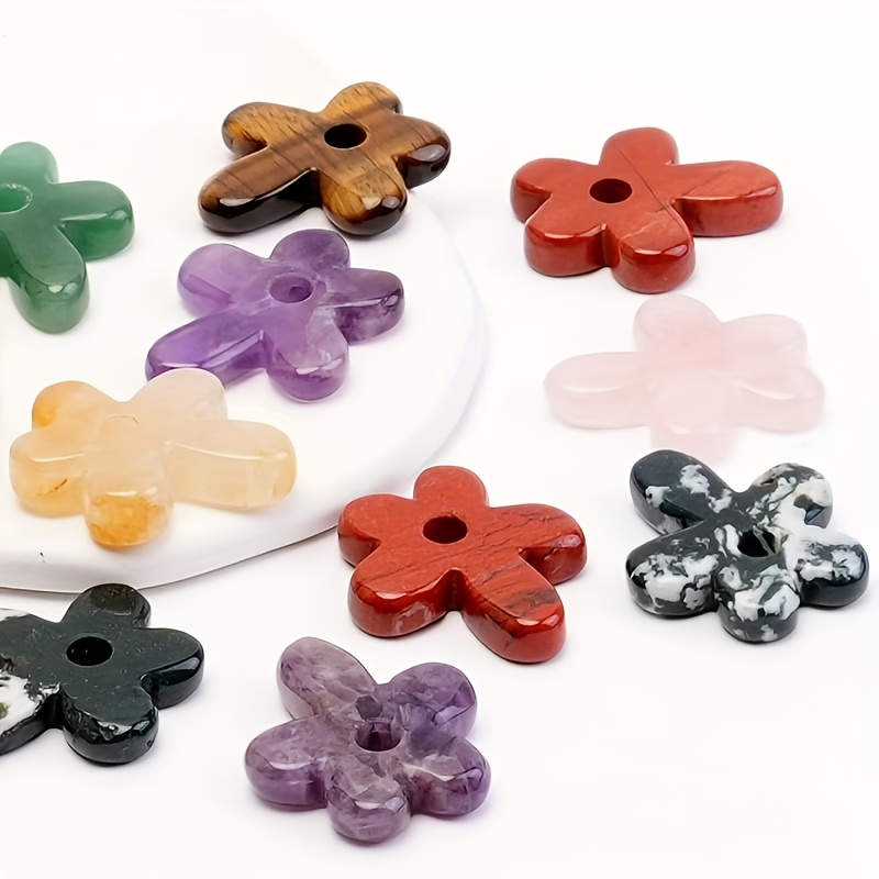 4pcs Natural Stone Hand-Carved Flower Pendants for Jewellery Making