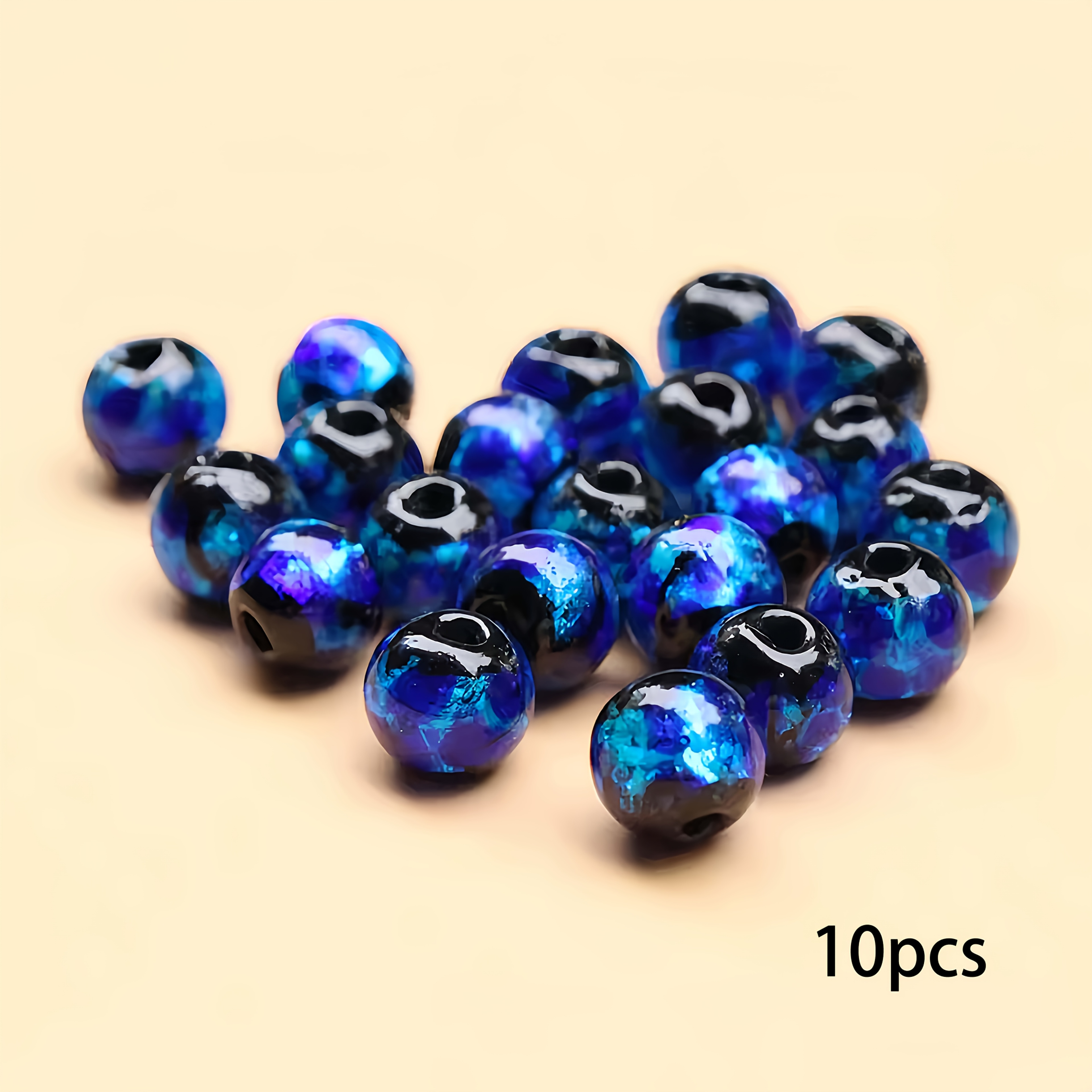 TEMU 10pz Perline Luminose, Artigianato, 8Mm Perline in Alluminio di Vetro Blu Lampwork, per Creazione di Gioielli