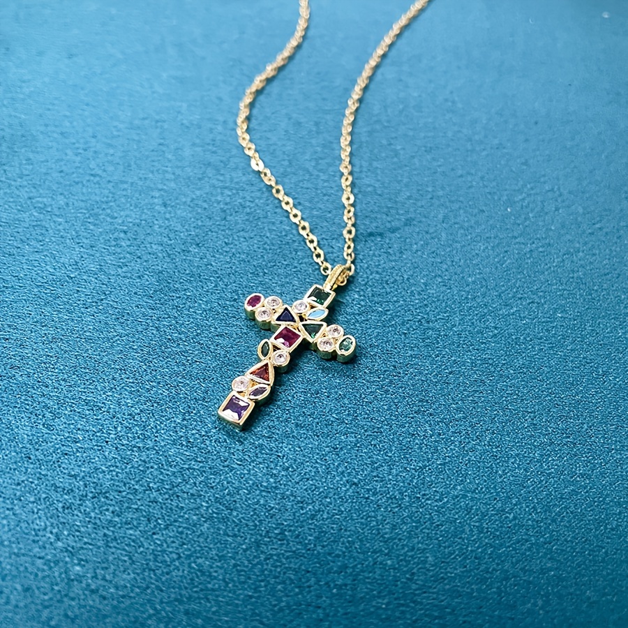 Bohemian Style Crystal Cross Pendant Necklace
