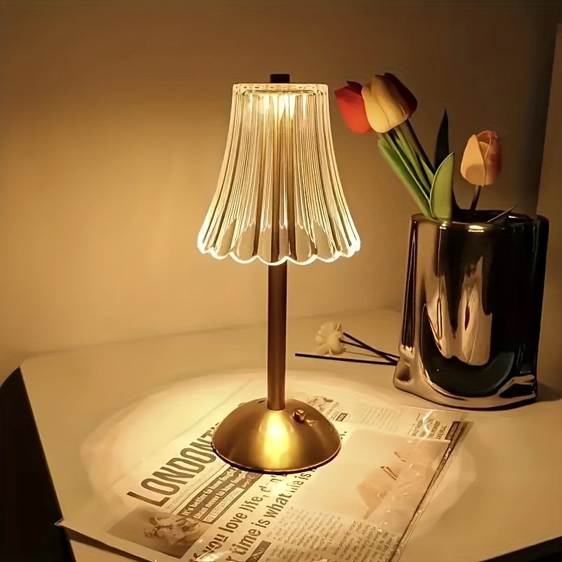 TEMU 1pc Golden Retro Table Lamp | Wireless Rechargeable Led Copper Lamp | 3-color Dimmable Touch Control | 1000mah Battery | Portable For Home,