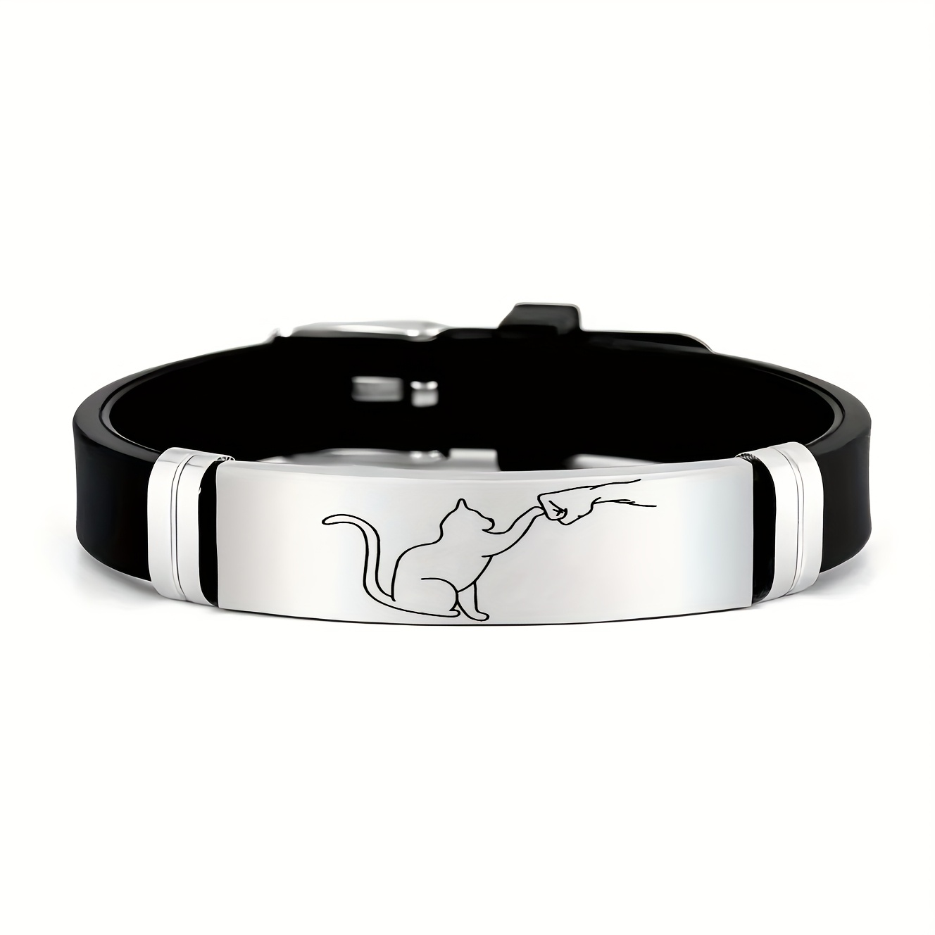 E-shop Armband mit Katzen-Boxhieb-Muster-Design, einfaches gebogenes 202 Edelstahl-Silikon-Armband mit verstellbarer Bandlänge, geeignet als Geschenk