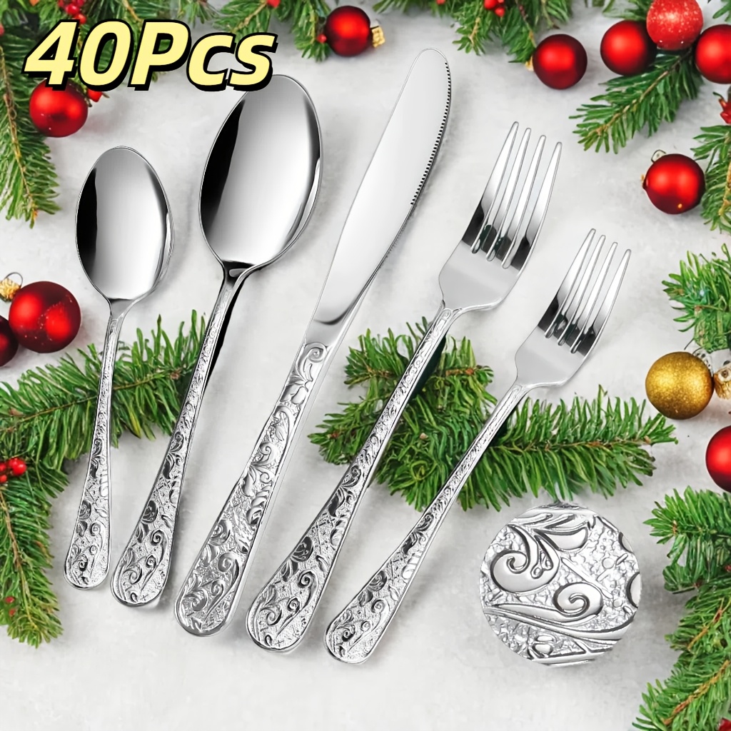 

40-piece Vintage Silverware Set For 8, Stainless Steel Flatware Set With Knife/fork/spoon, Cutlery Set For Home And Kitchen, Utensil Set With Dishwasher Safe