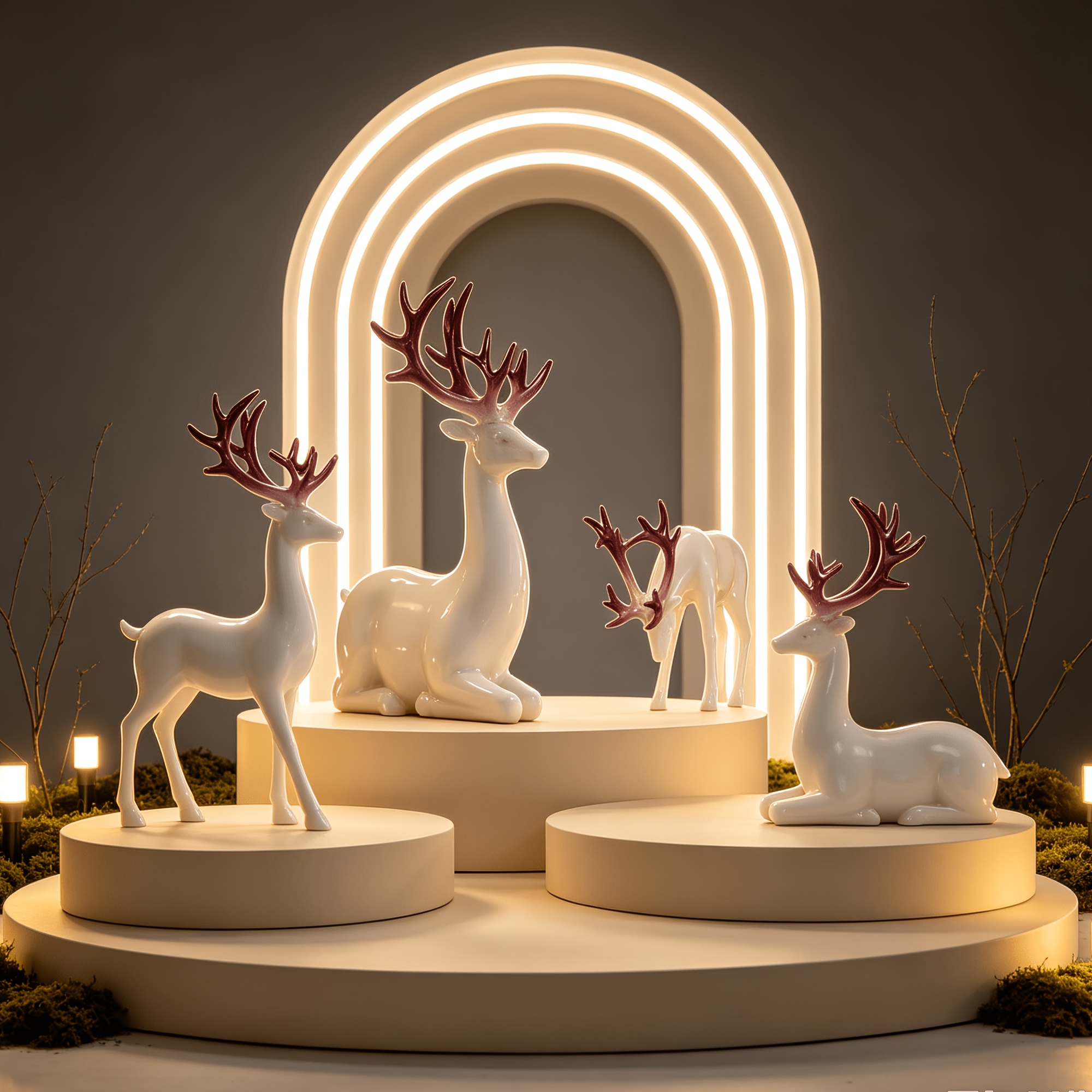 TEMU 4pcs Set, Collectible Figurines, Rose Antlers Reindeer Statue, Elegant Elk Sculpture, Suitable For Desktop Decoration, Cabinets, Offices, Home