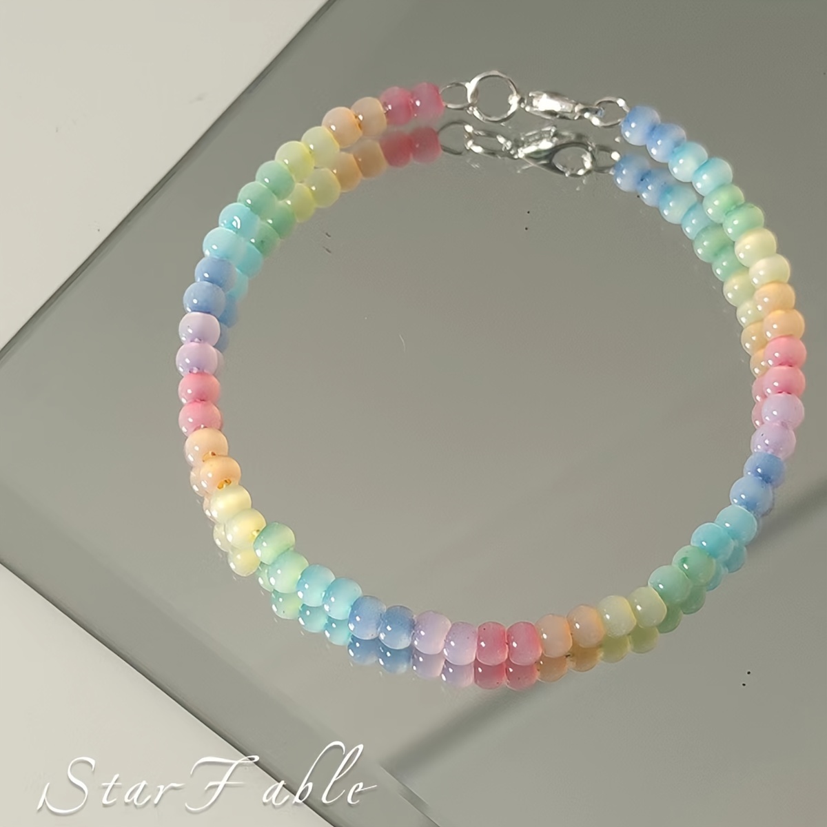 Rainbow Beaded Bracelet, Versatile Women's Accessory