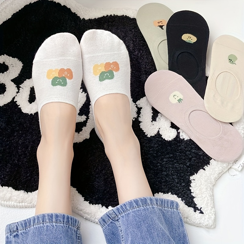 

5 Pairs Cartoon Vegetable Socks, Cute & Breathable Low Cut Invisible Socks, Women's Stockings & Hosiery