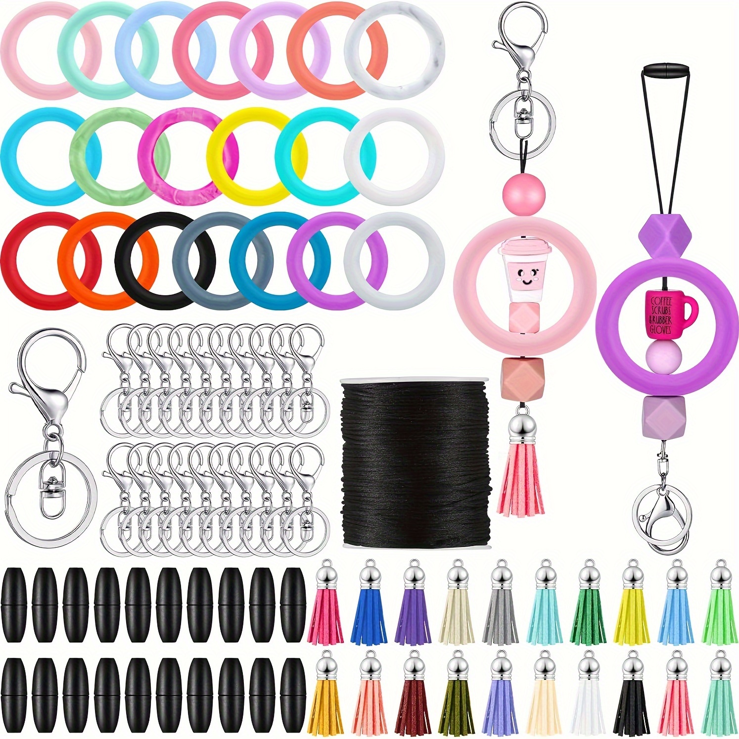 

81-piece Silicone Bead Keychain Making Kit - Diy Jewelry Craft Set With Colorful Beads, Rings & Pendants For Necklaces And Bracelets