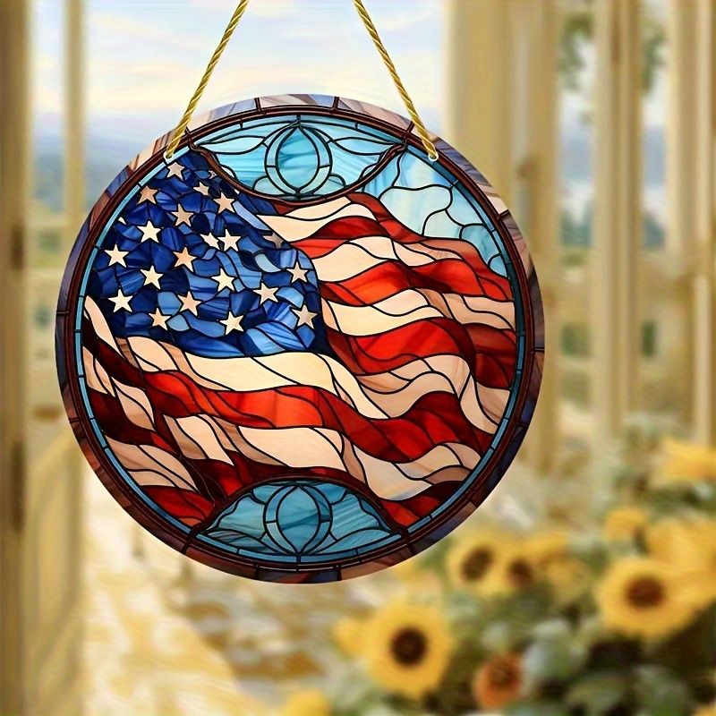 

Independence Day American Flag Sun Catcher - Acrylic Signs Hanging Decoration Round Signs Garland Decoration, Round Art Aesthetic, Vibrant Acrylic Decor For Home & Yard, Ideal Patriotic Gift