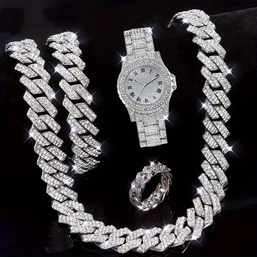 4pcs mens bracelet set ring set mens watch gift set