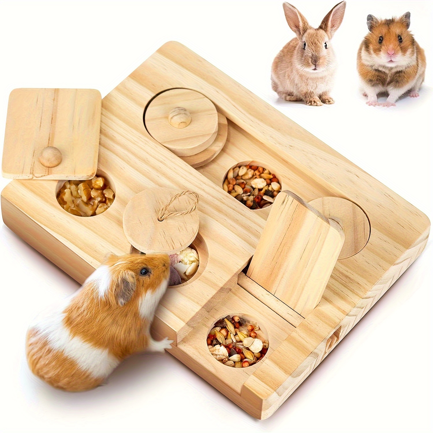 

6-in-1 Wooden Foraging Toy For Guinea Pigs & Small Pets - Interactive Treat Dispenser, Stimulates , Ideal For , Rabbits, & More