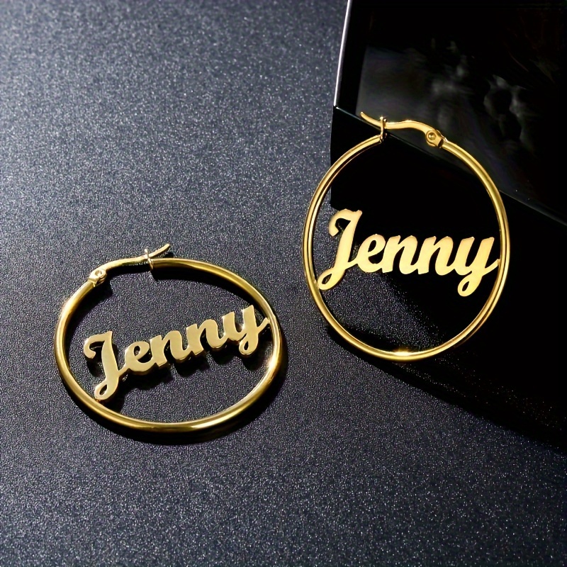 

1 Pair Custom Name Hoop Earrings, 18k Golden Plated Stainless Steel, Vintage Style, Personalized Hip Hop Fashion Jewelry For Women, Ideal For & Party , Christmas Halloween Gift