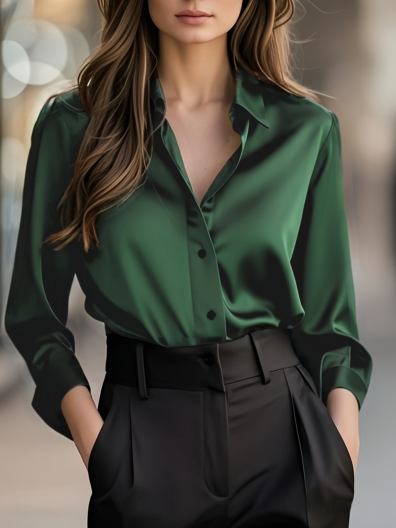 Elegant Solid Color Satin Blouse for Women | Spring/Fall Season, Long Sleeve, Single Breasted, Regular Fit