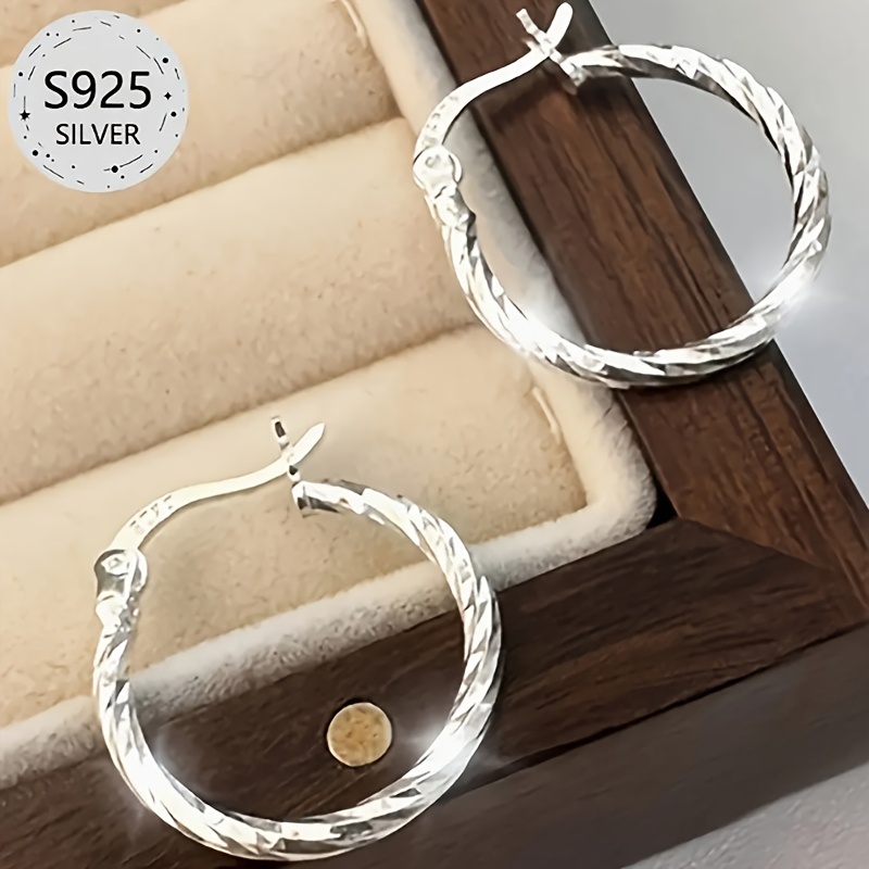 Set of 2 Sterling Silver Twisted Circle Earrings for Women