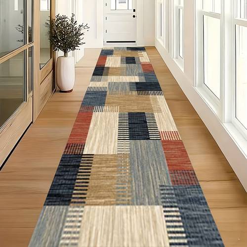 1 bohemian plaid runner rug suitable for hallway bedroom kitchen and bathroom multi area decorative mat stone base color with bohemian plaid pattern