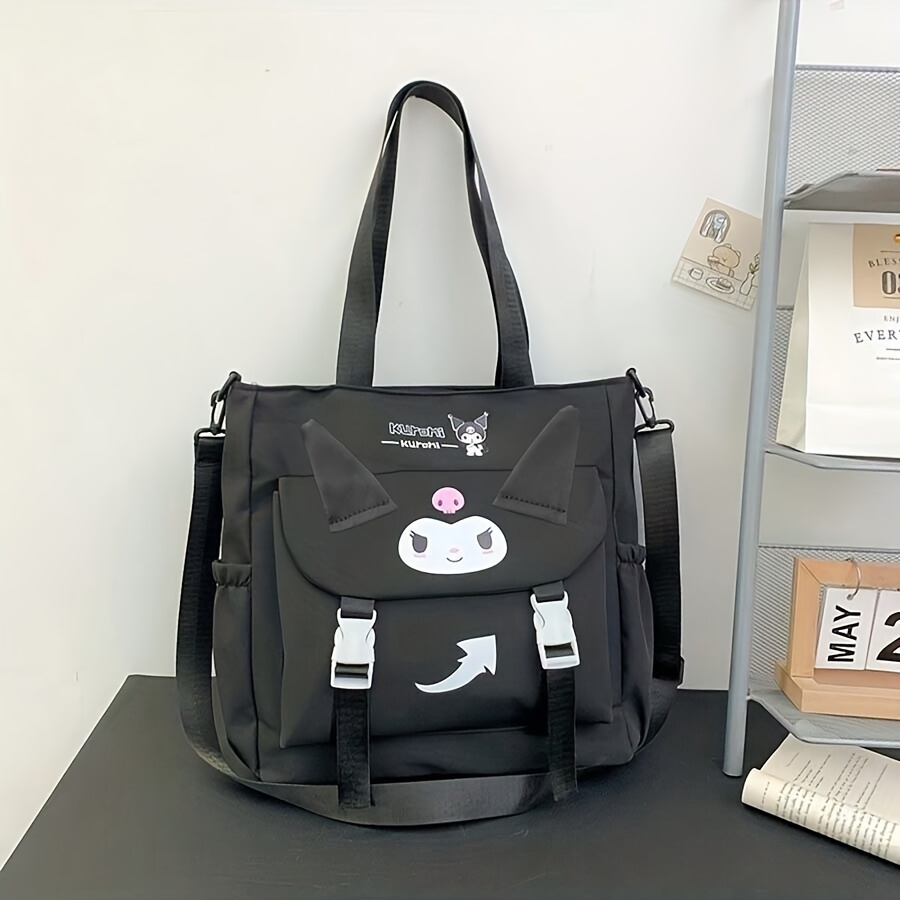 TEMU Kuromi Spacious Tote Bag - Adorable Cartoon Shoulder And Crossbody Bag For Women, Light Purple With White Straps, Adjustable And Secure Zipper Closure, Sturdy Material, ,