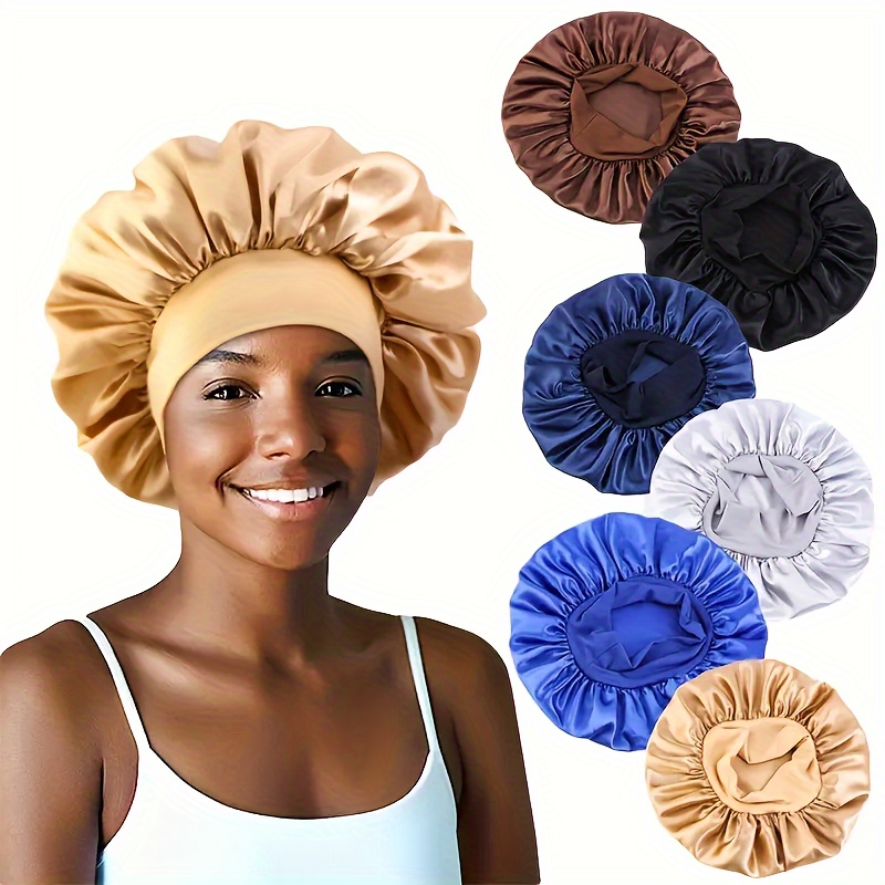 

6pcs Bonnets en Satin Doux et Respirants - Large Bord, Bonnets de Sommeil pour Tous Types de Cheveux, Confortables et Faciles à Porter, Idéaux pour un Usage Quotidien