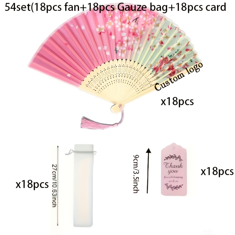 TEMU 24pcs/39pcs/54pcs Éventails en Tissu Élégants et Personnalisables avec de Nom et Anniversaire, Accessoires Décoratifs DIY pour Femmes, Style