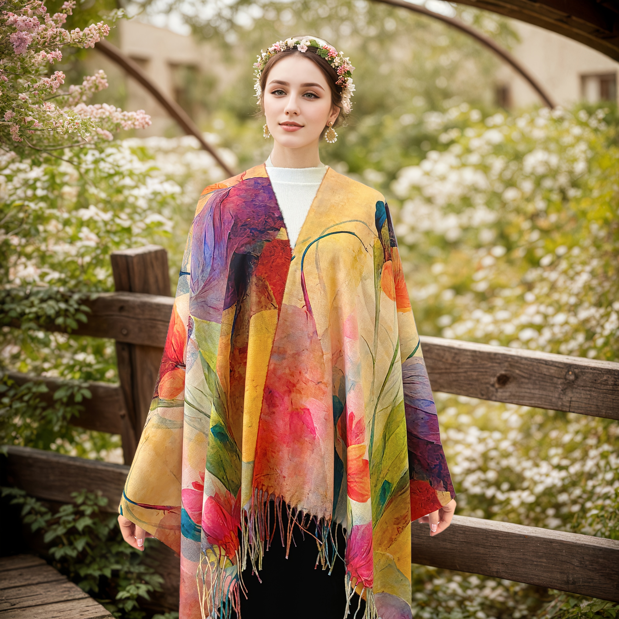 TEMU The Shawl, With Rich Main Colors And A Strong Artistic Sense, Used As A Shawl For Warmth. It Can Serve As A Fashionable Accessory, An To The