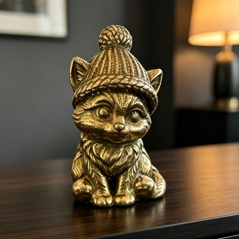 TEMU Metal Knitted Hat Kitten, Cute Mini Desktop Ornament, Suitable For Home Decoration, Bedroom, Study, Living Room Desktop Decoration Ornament,