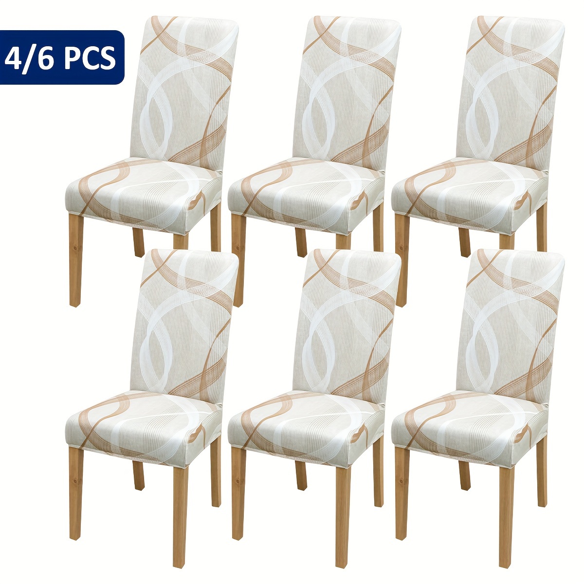 

4/6pcs Stretch Dining Chair Slipcovers, Beige Geometric Pattern, Elastic Slipcovers, Furniture Protector For Home Decor, Classic Style For Kitchen And Living Room, Fits 15-17in Chair Back Width